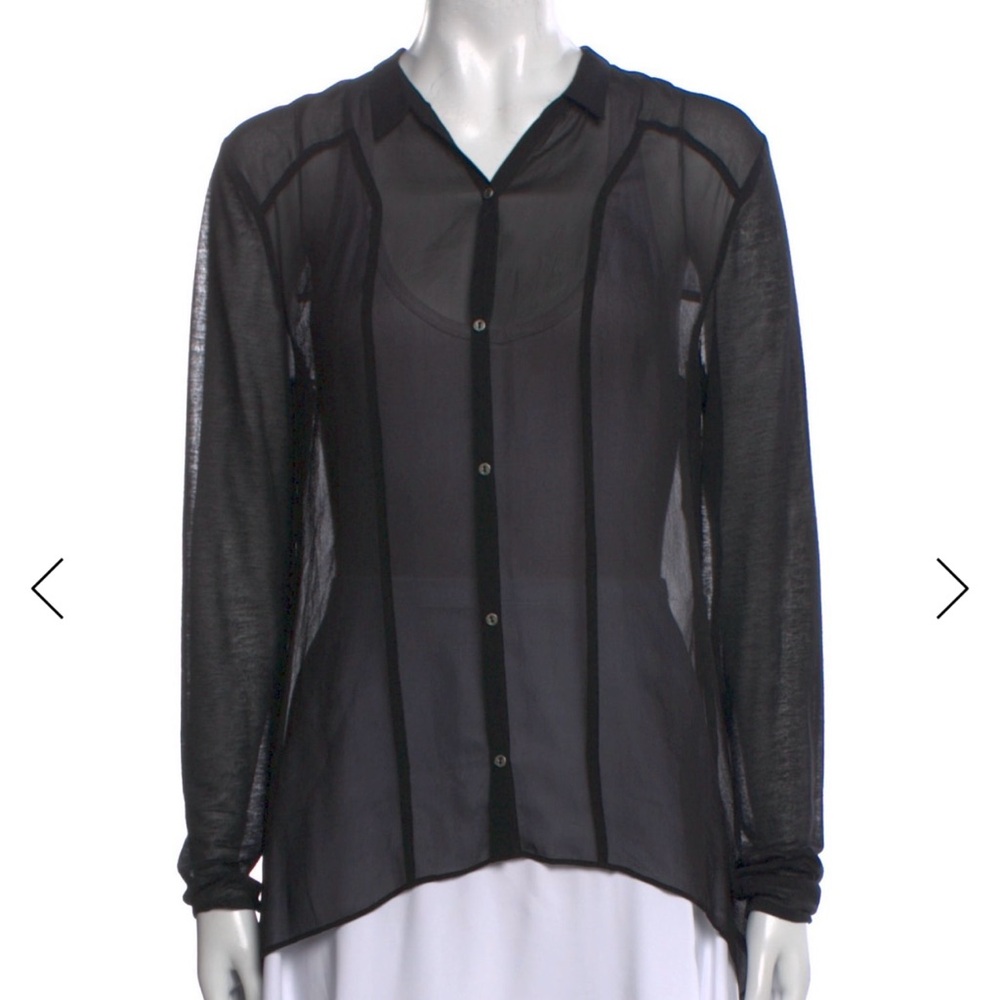 Helmut Lang Silk Sheer Black Button-Front Shirt